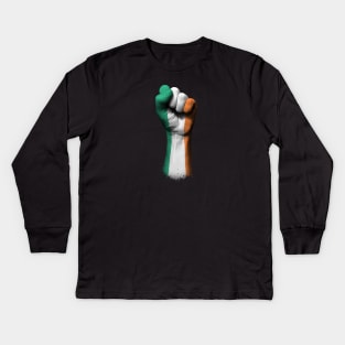 Flag of Ireland on a Raised Clenched Fist Kids Long Sleeve T-Shirt